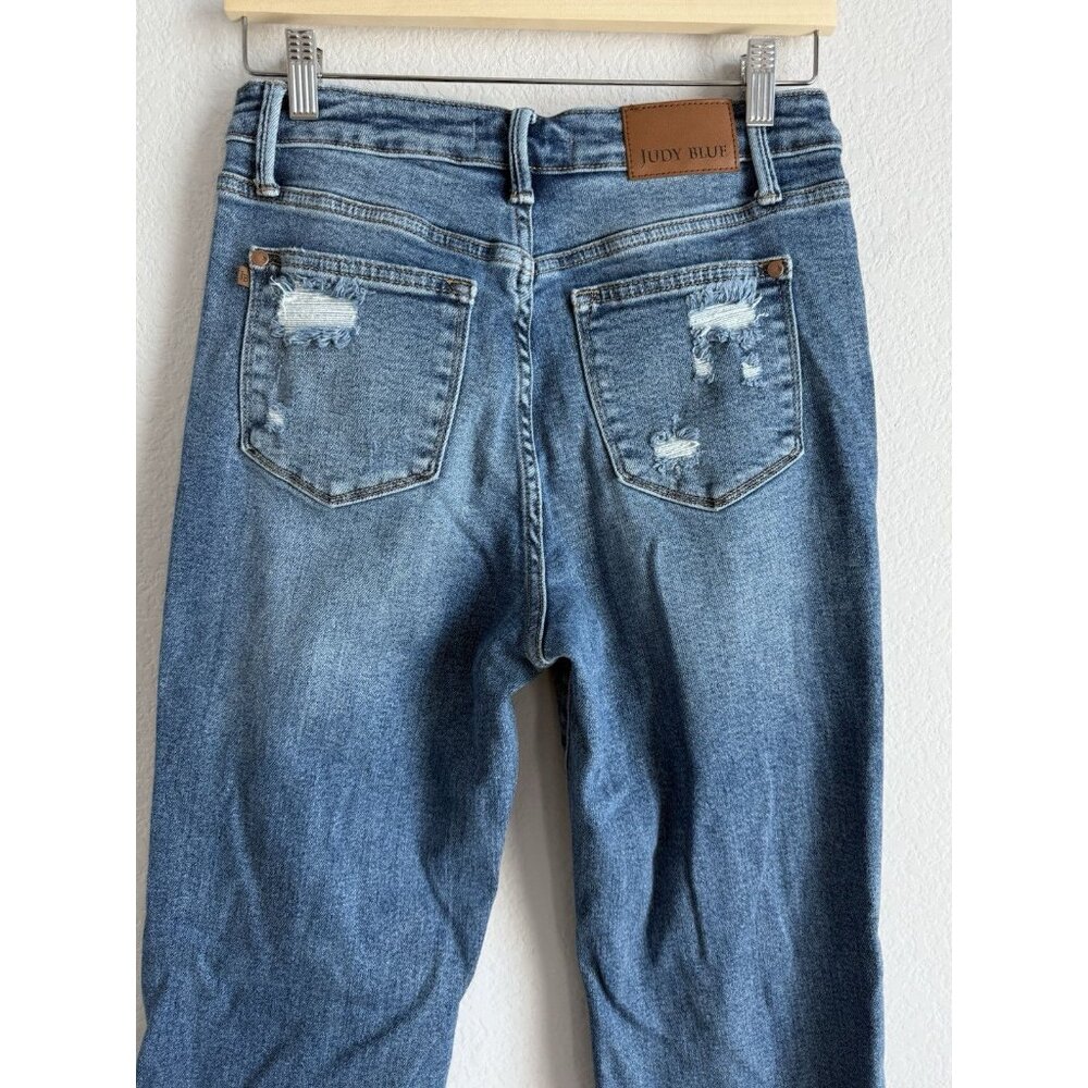 Judy Blue Jeans Women’s 7/28 Straight Fit Mid Rise Distressed Stretch Denim - Picture 7 of 15